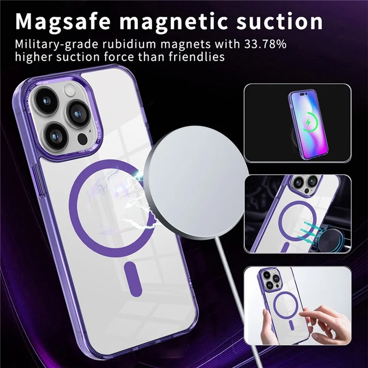 Para iPhone 15 Pro Max Compatible con Funda de Teléfono MagSafe PC + TPU Transparente Cubierta de Teléfono Móvil - Púrpura