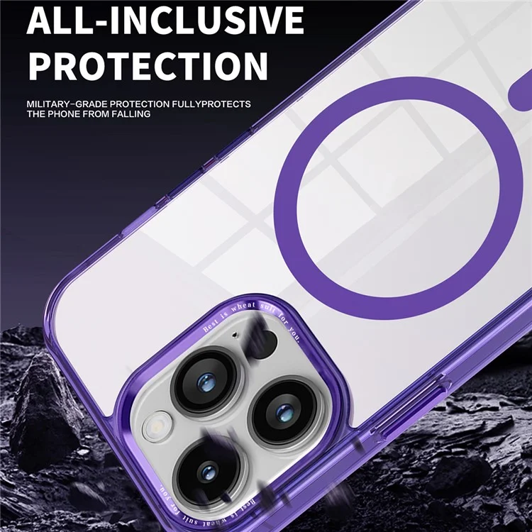 Para iPhone 15 Pro Max Compatible con Funda de Teléfono MagSafe PC + TPU Transparente Cubierta de Teléfono Móvil - Púrpura