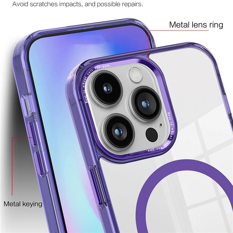 Para iPhone 15 Pro Max Compatible con Funda de Teléfono MagSafe PC + TPU Transparente Cubierta de Teléfono Móvil - Púrpura