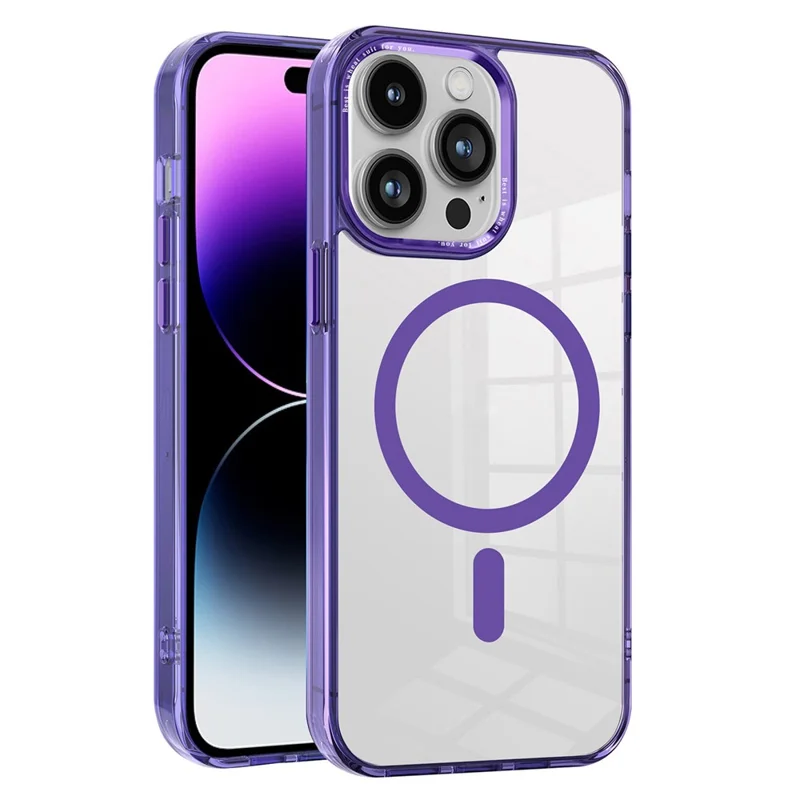 Kompatibel mit MagSafe-Handyhülle für iPhone 14 Pro Max, PC + TPU kristallklare Handyhülle - Lila