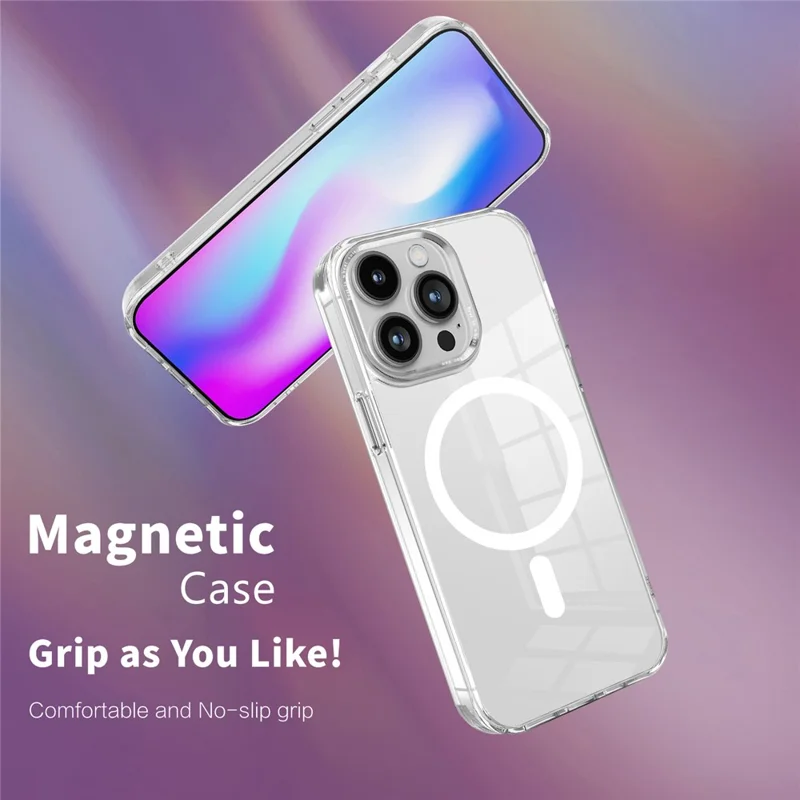 Kompatibel mit MagSafe-Handyhülle für iPhone 14 Pro Max, PC + TPU kristallklare Handyhülle - Lila