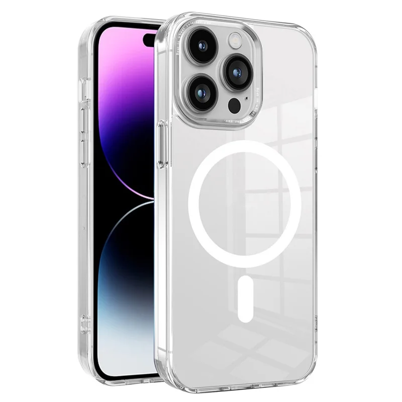 Coque de téléphone magnétique PC + TPU pour iPhone 14 Pro, coque de téléphone transparente compatible avec MagSafe - Transparent