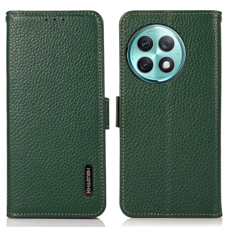 KHAZNEH Per OnePlus Ace 2 Pro 5G RFID Blocking Phone Case Genuine Cow Leather Stand Wallet Cover - Verde