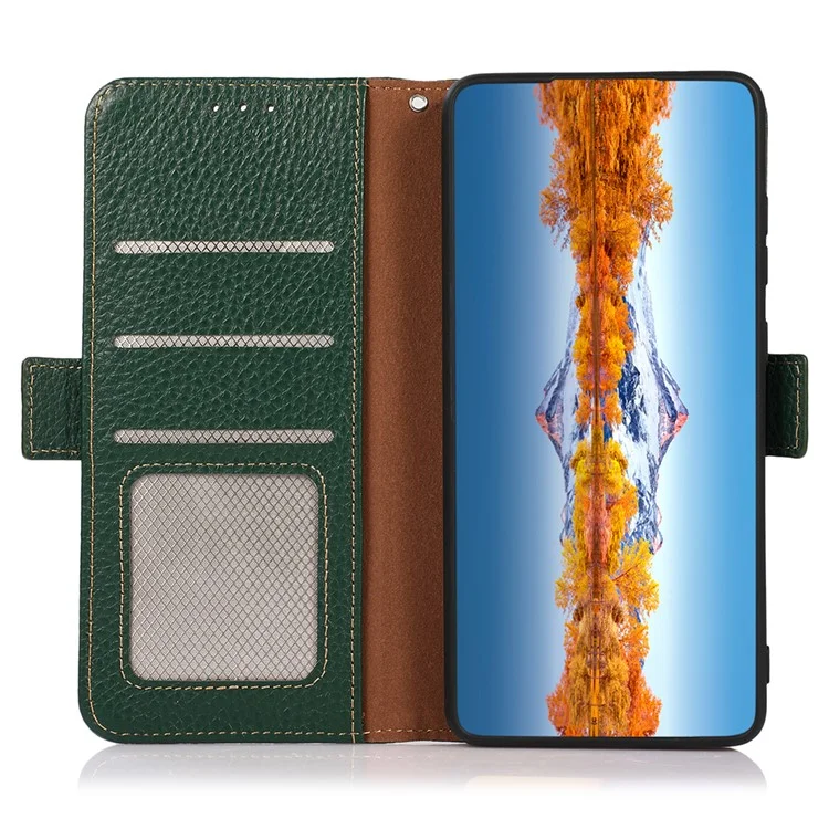 KHAZNEH Per OnePlus Ace 2 Pro 5G RFID Blocking Phone Case Genuine Cow Leather Stand Wallet Cover - Verde