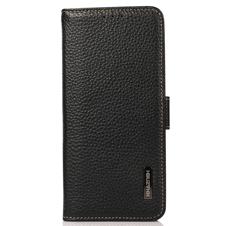 KHAZNEH для Motorola Moto G14 4G RFID Блокирующий бумажник Чехол для телефона Litchi Texture Genuine Cow Leather Cover - Черный