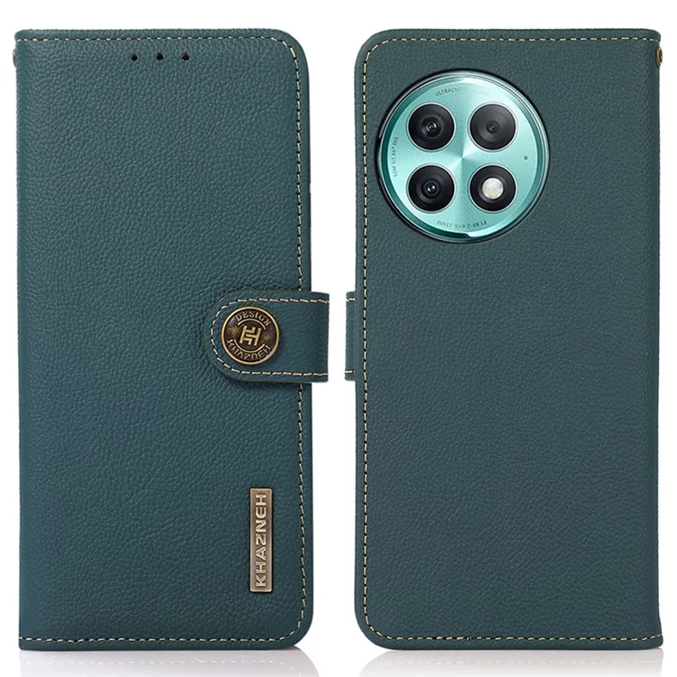 KHAZNEH Étui Portefeuille pour OnePlus Ace 2 Pro 5G Blocage RFID Véritable Cuir de Vache Pliable Support Étui de Téléphone - Vert