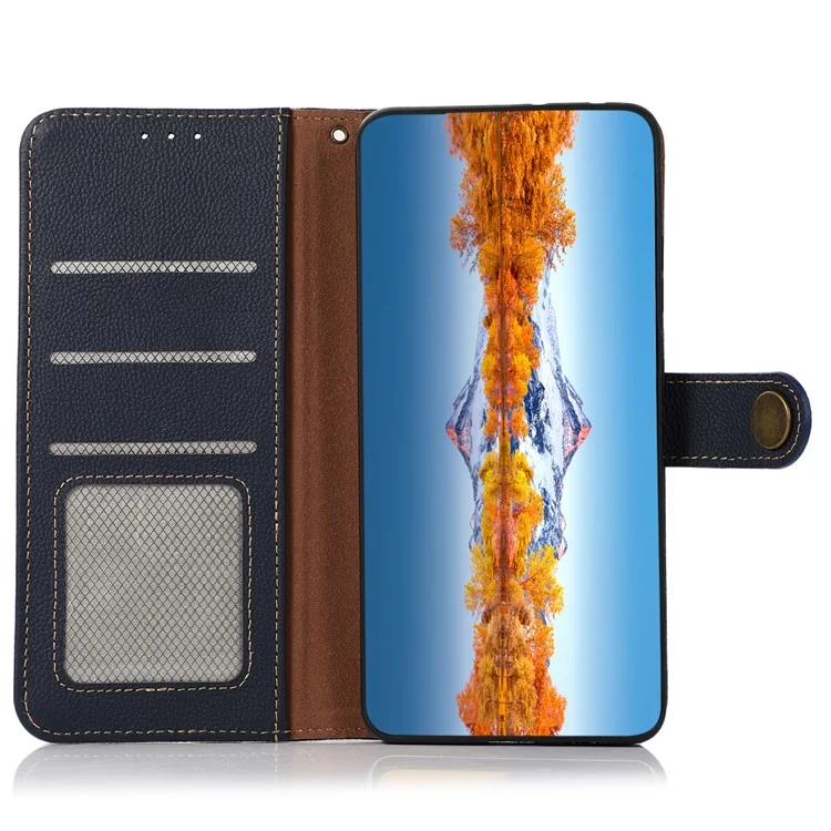 KHAZNEH Anti-drop Wallet Case für Motorola Moto G14 4G RFID-Blockierung Echtes Kuhlederhülle - Blau