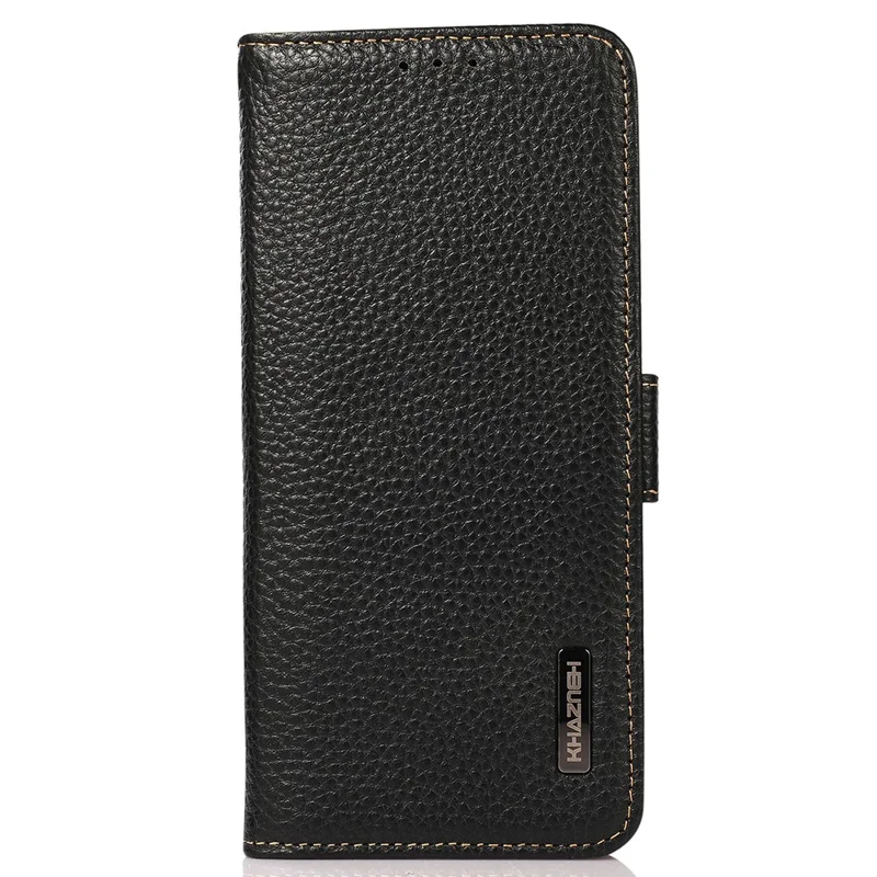 KHAZNEH для Sony Xperia 5 V RFID Blocking Genuine Cow Leather Wallet Cover Litchi Texture Phone Stand Case - Black