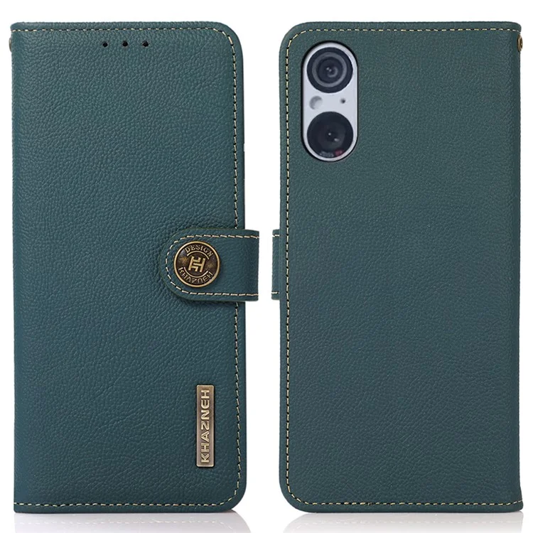 KHAZNEH Flip Case für Sony Xperia 5 V RFID-blockierender Echtleder-Standfunktion Geldbörsen-Handyhülle - Grün