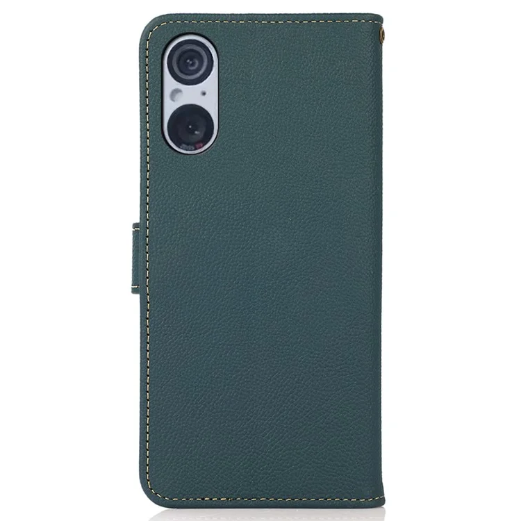 KHAZNEH Flip Case für Sony Xperia 5 V RFID-blockierender Echtleder-Standfunktion Geldbörsen-Handyhülle - Grün