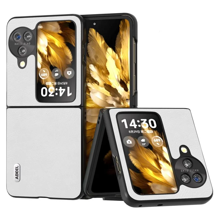 ABEEL For Oppo Find N3 Flip 5G PU Leather + Hard PC Shell Litchi Texture Slim Protective Phone Case - White