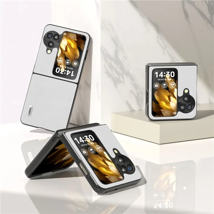 ABEEL For Oppo Find N3 Flip 5G PU Leather + Hard PC Shell Litchi Texture Slim Protective Phone Case - White