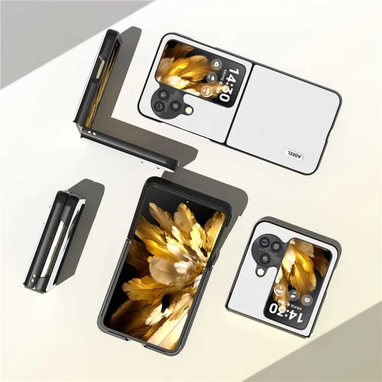 ABEEL For Oppo Find N3 Flip 5G PU Leather + Hard PC Shell Litchi Texture Slim Protective Phone Case - White