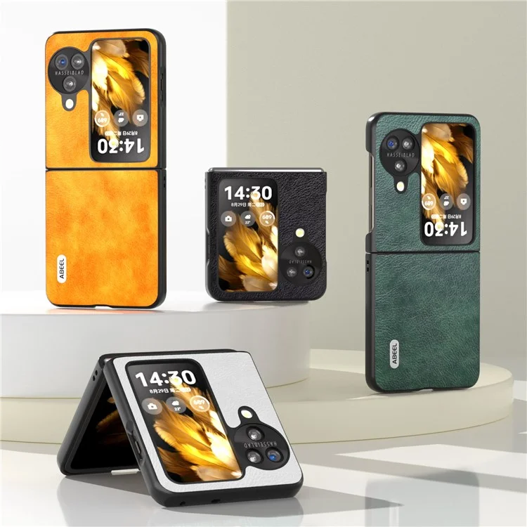 ABEEL For Oppo Find N3 Flip 5G PU Leather + Hard PC Shell Litchi Texture Slim Protective Phone Case - White
