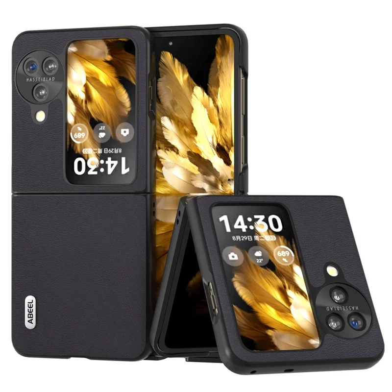 ABEEL For Oppo Find N3 Flip 5G Slim Fit Textured Phone Case PU Leather Coated PC Protective Cover - Black