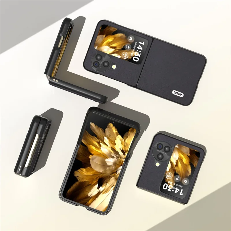 ABEEL For Oppo Find N3 Flip 5G Slim Fit Textured Phone Case PU Leather Coated PC Protective Cover - Black