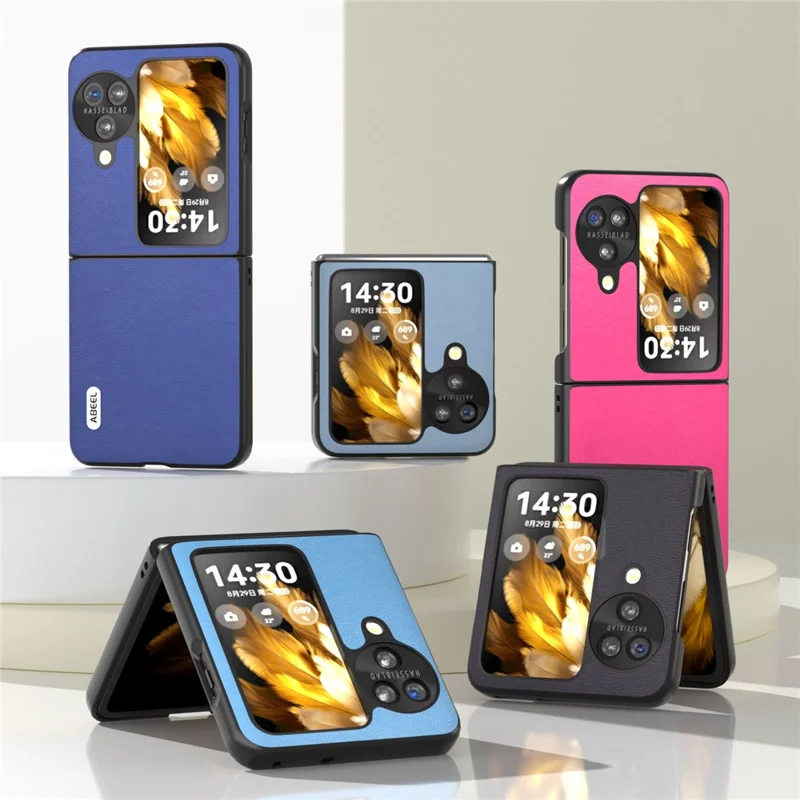 ABEEL For Oppo Find N3 Flip 5G Slim Fit Textured Phone Case PU Leather Coated PC Protective Cover - Black