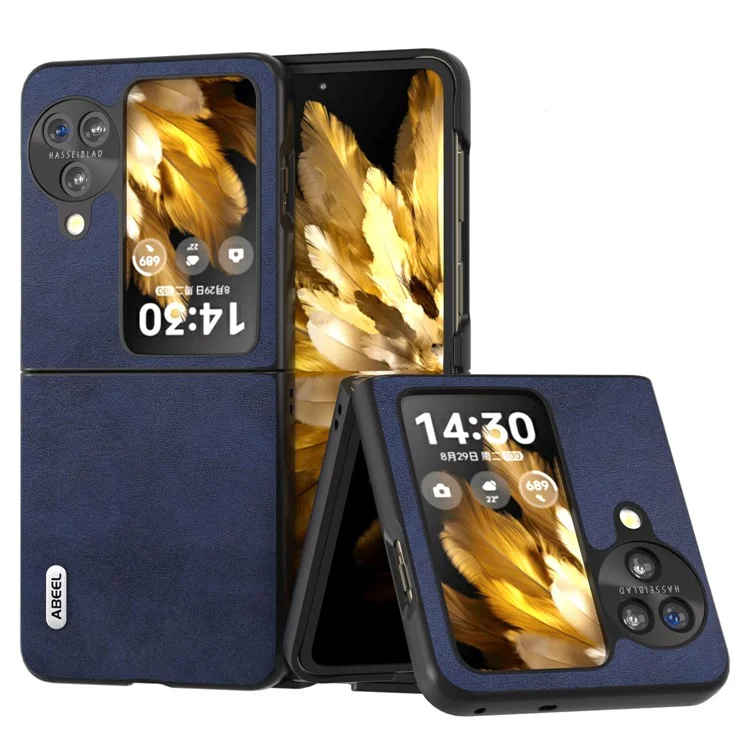 ABEEL Pour Oppo Find N3 Flip 5G Cowhide Texture Shockproof Cover PU Leather Coated PC Étui de téléphone - Bleu