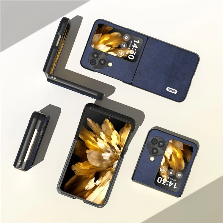 ABEEL Pour Oppo Find N3 Flip 5G Cowhide Texture Shockproof Cover PU Leather Coated PC Étui de téléphone - Bleu