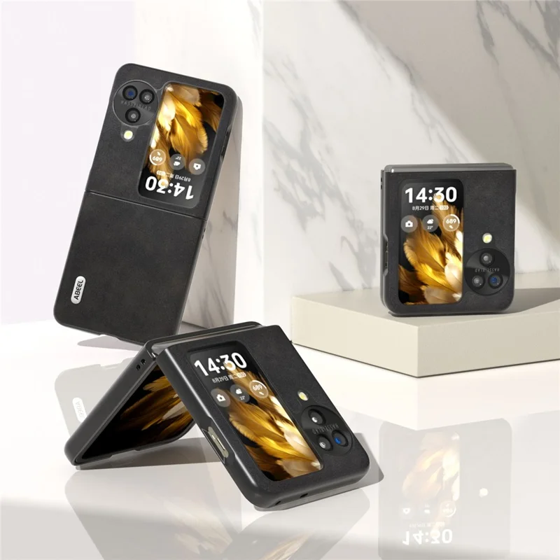 ABEEL For Oppo Find N3 Flip 5G Cowhide Texture Shockproof Cover PU Leather Coated PC  Phone Case - Black