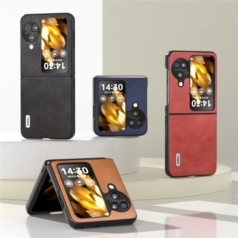 ABEEL For Oppo Find N3 Flip 5G Cowhide Texture Shockproof Cover PU Leather Coated PC  Phone Case - Black