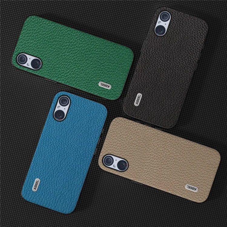 ABEEL For Sony Xperia 5 V Cowhide Leather Coated PC+TPU Phone Case Litchi Texture Phone Cover - Khaki
