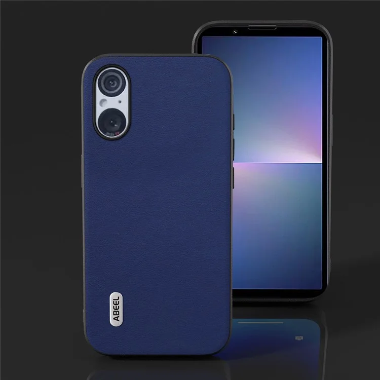 ABEEL For Sony Xperia 5 V Leather Coated TPU+PC Case Anti-drop Textured Phone Cover - Dark Blue