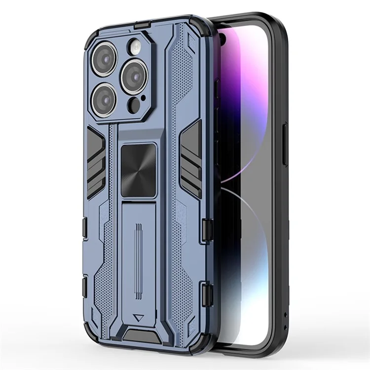 Per iPhone 15 Pro Max Foldable Kickstand Anti-scratch Cover PC+TPU Shockproof Phone Case - Blue