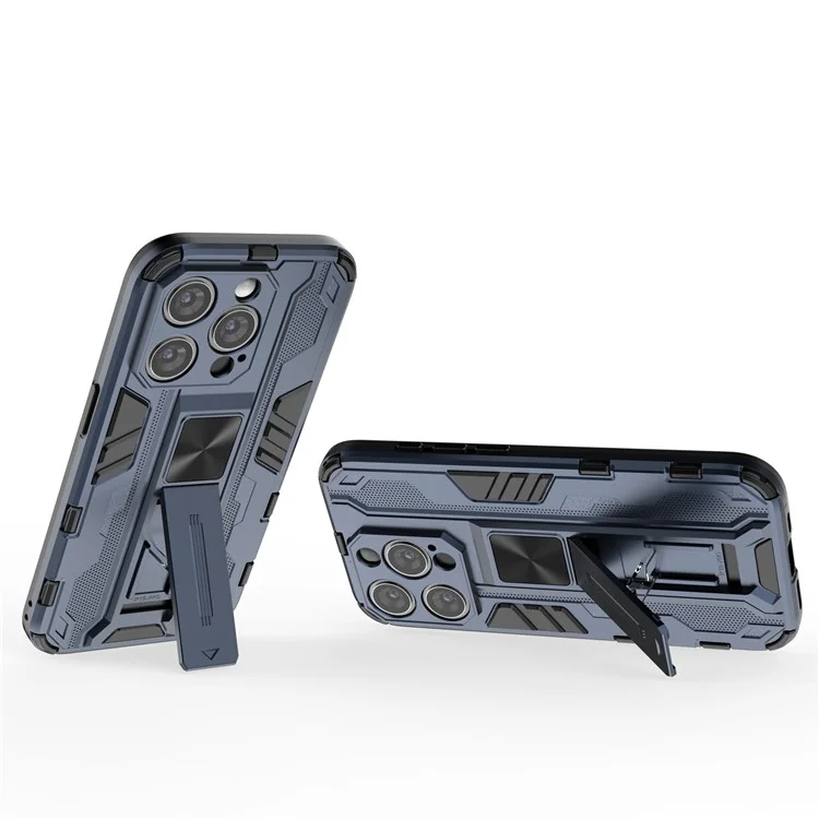 Per iPhone 15 Pro Max Foldable Kickstand Anti-scratch Cover PC+TPU Shockproof Phone Case - Blue