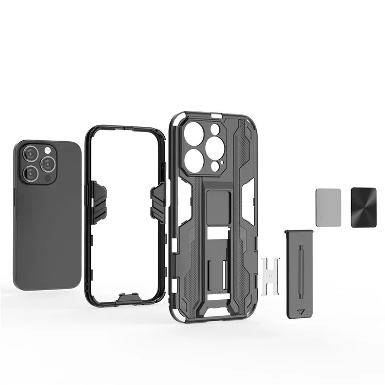 Per iPhone 15 Pro Max Foldable Kickstand Anti-scratch Cover PC+TPU Shockproof Phone Case - Blue