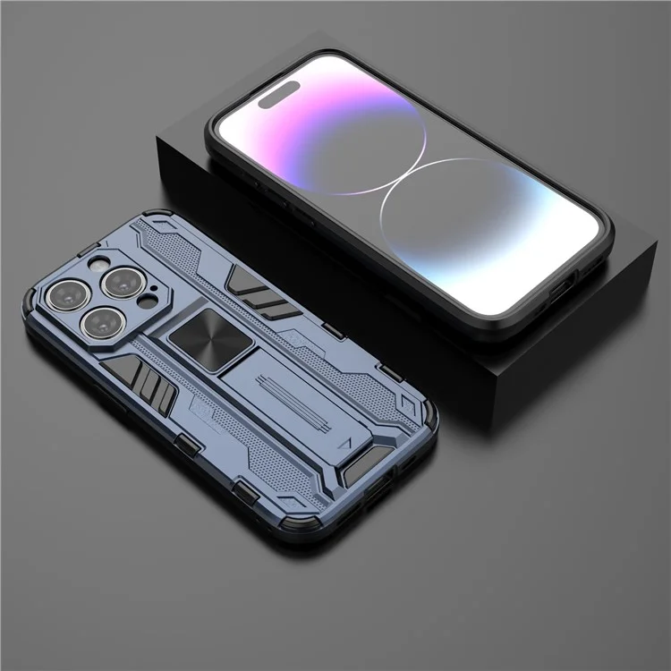 Per iPhone 15 Pro Max Foldable Kickstand Anti-scratch Cover PC+TPU Shockproof Phone Case - Blue