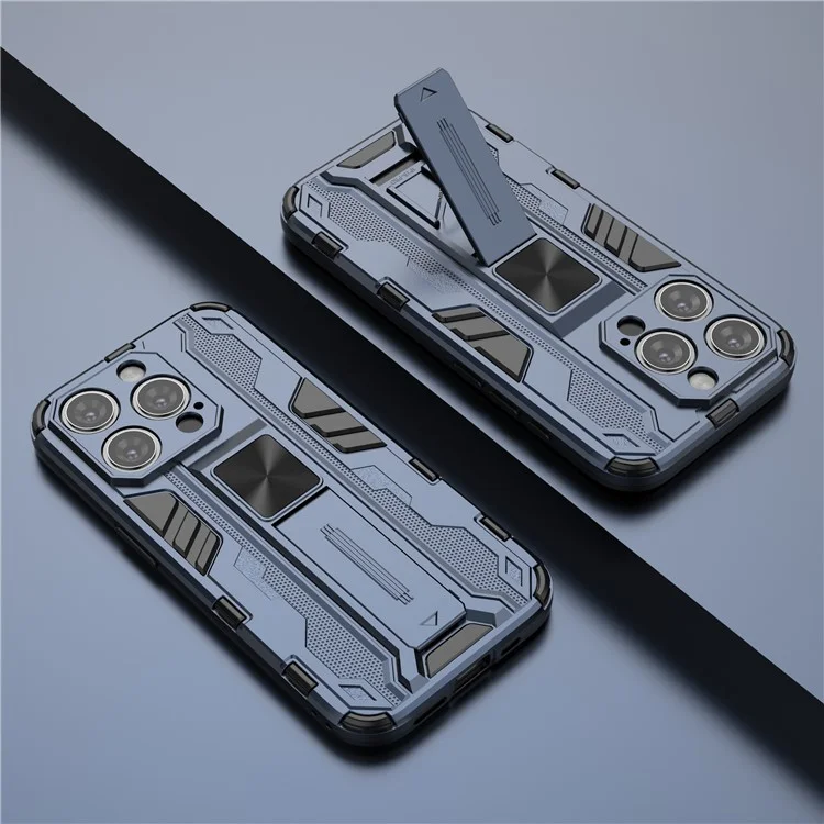 Per iPhone 15 Pro Max Foldable Kickstand Anti-scratch Cover PC+TPU Shockproof Phone Case - Blue