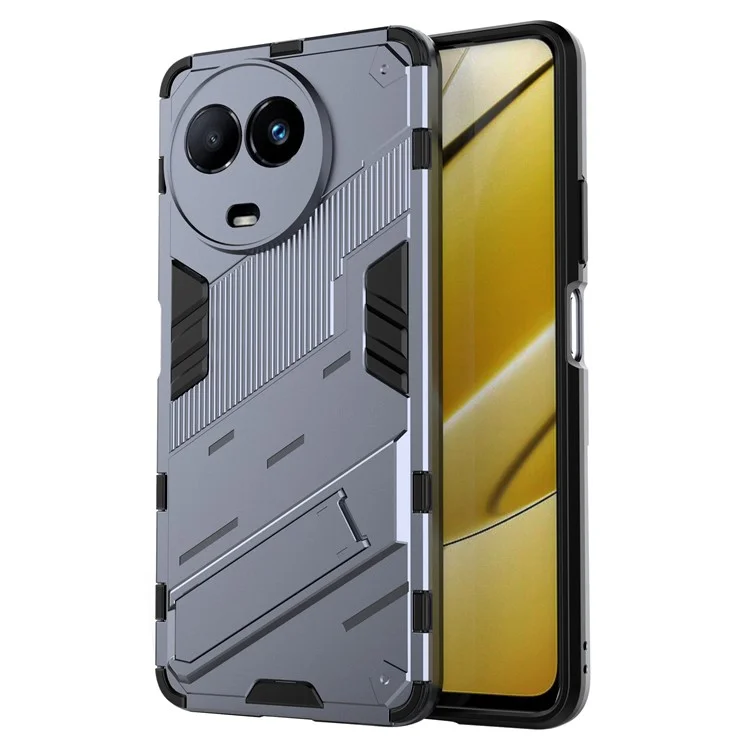 Drop-Proof Case for Realme 11x 5G / 11 5G (Global) PC+TPU Protective Cell Phone Cover with Kickstand - Grey