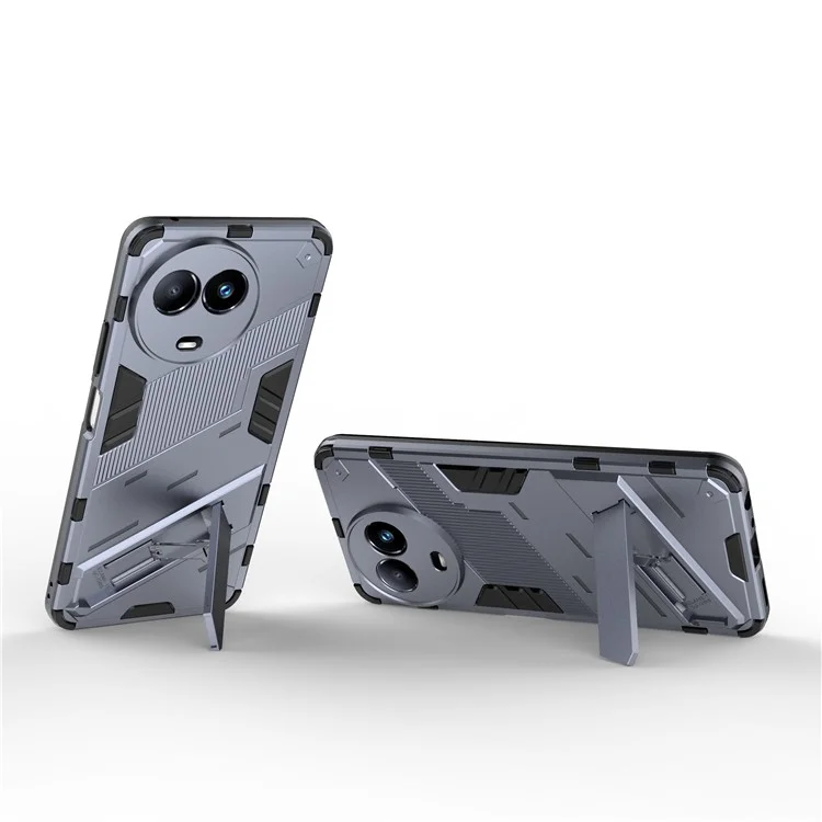 Drop-Proof Case for Realme 11x 5G / 11 5G (Global) PC+TPU Protective Cell Phone Cover with Kickstand - Grey