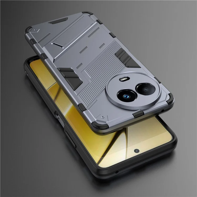 Drop-Proof Case for Realme 11x 5G / 11 5G (Global) PC+TPU Protective Cell Phone Cover with Kickstand - Grey
