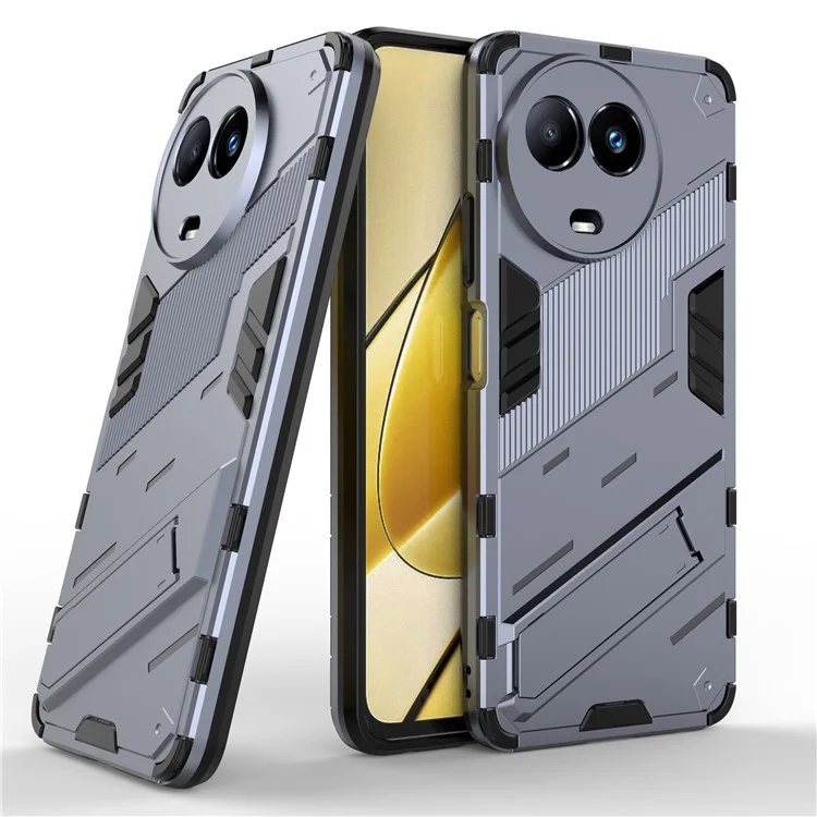 Drop-Proof Case for Realme 11x 5G / 11 5G (Global) PC+TPU Protective Cell Phone Cover with Kickstand - Grey