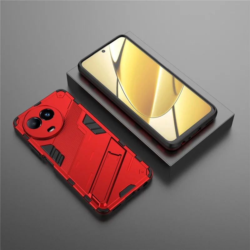 Drop-proof Case for Realme 11x 5G / 11 5G (Global) PC+TPU Protective Cell Phone Cover with Kickstand - Red