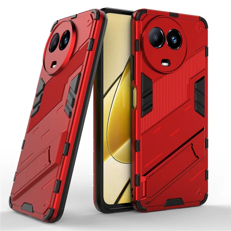Drop-proof Case for Realme 11x 5G / 11 5G (Global) PC+TPU Protective Cell Phone Cover with Kickstand - Red