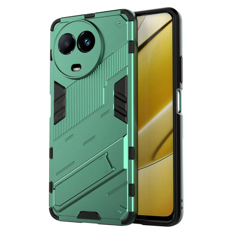 Drop-proof Case for Realme 11x 5G / 11 5G (Global) PC+TPU Protective Cell Phone Cover with Kickstand - Green