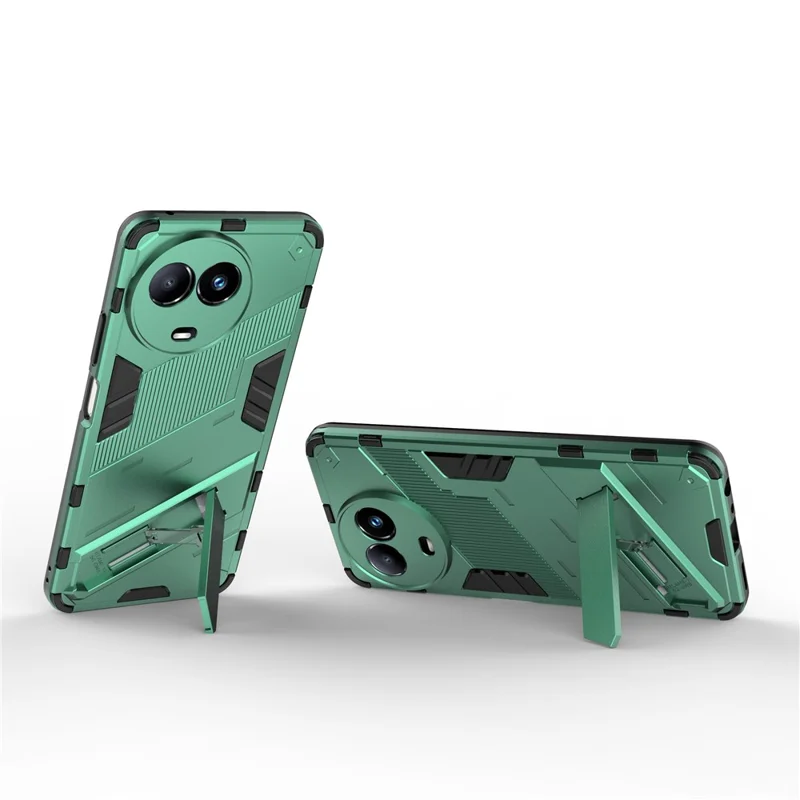 Drop-proof Case for Realme 11x 5G / 11 5G (Global) PC+TPU Protective Cell Phone Cover with Kickstand - Green