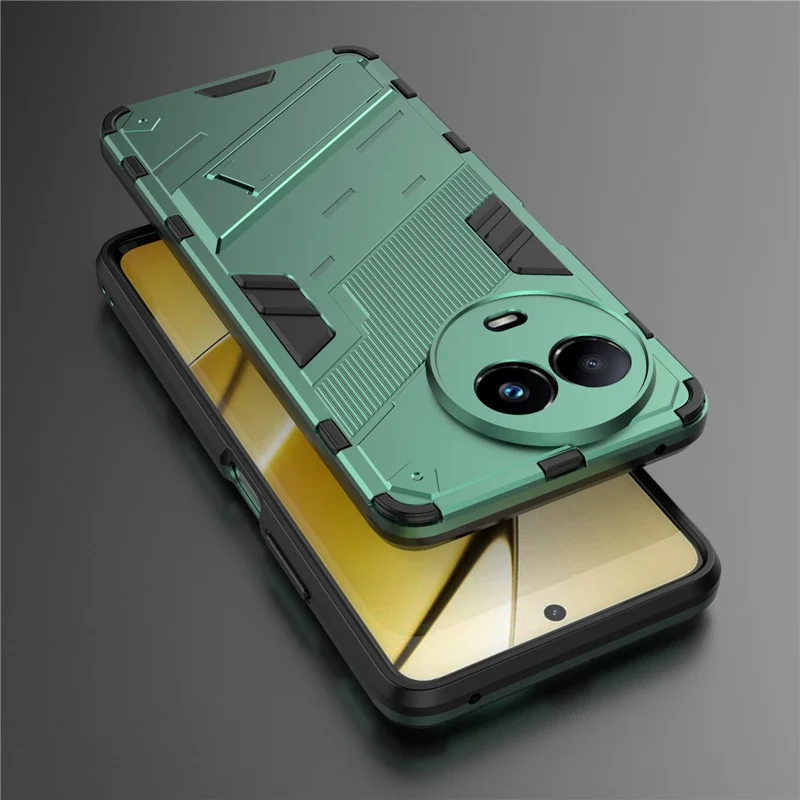 Drop-proof Case for Realme 11x 5G / 11 5G (Global) PC+TPU Protective Cell Phone Cover with Kickstand - Green