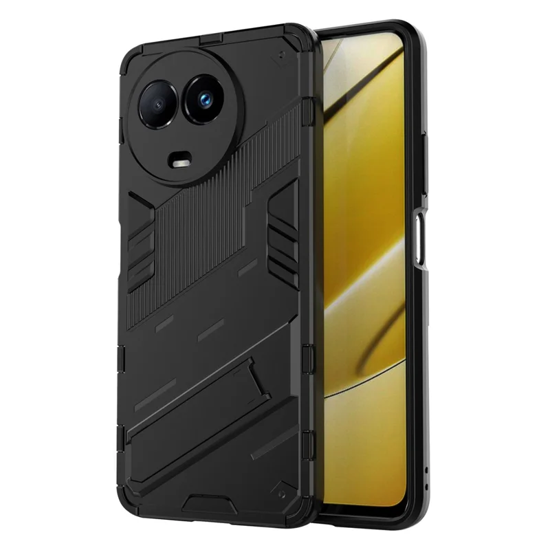 Drop-proof Case for Realme 11x 5G / 11 5G (Global) PC+TPU Protective Cell Phone Cover with Kickstand - Black