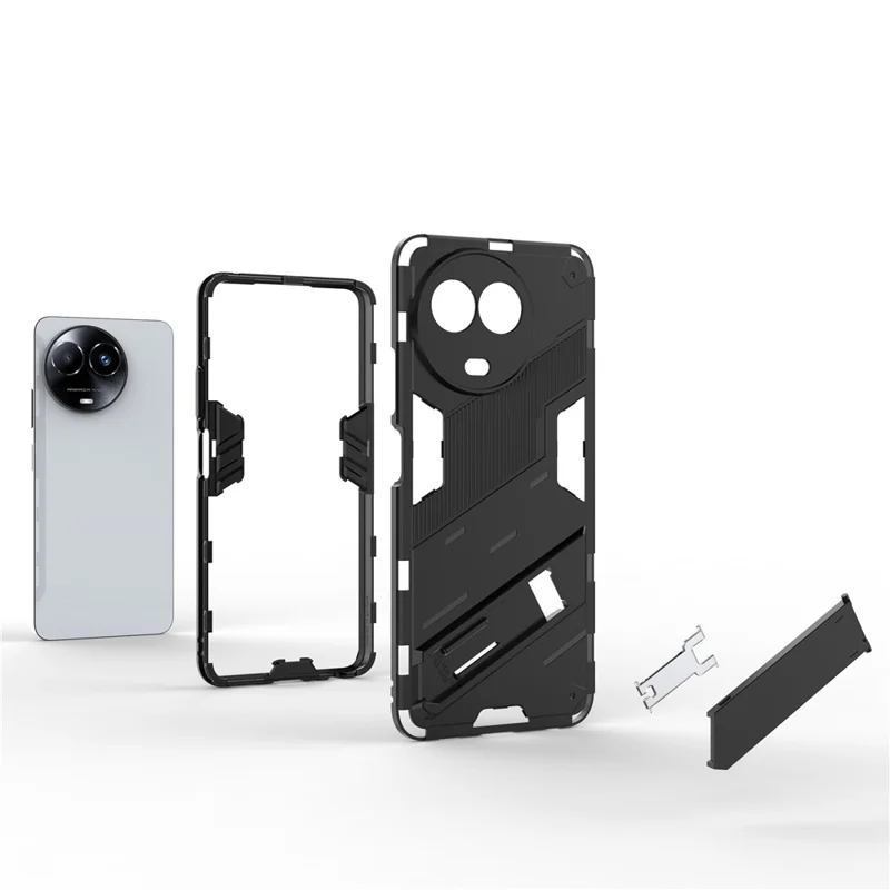 Drop-proof Case for Realme 11x 5G / 11 5G (Global) PC+TPU Protective Cell Phone Cover with Kickstand - Black
