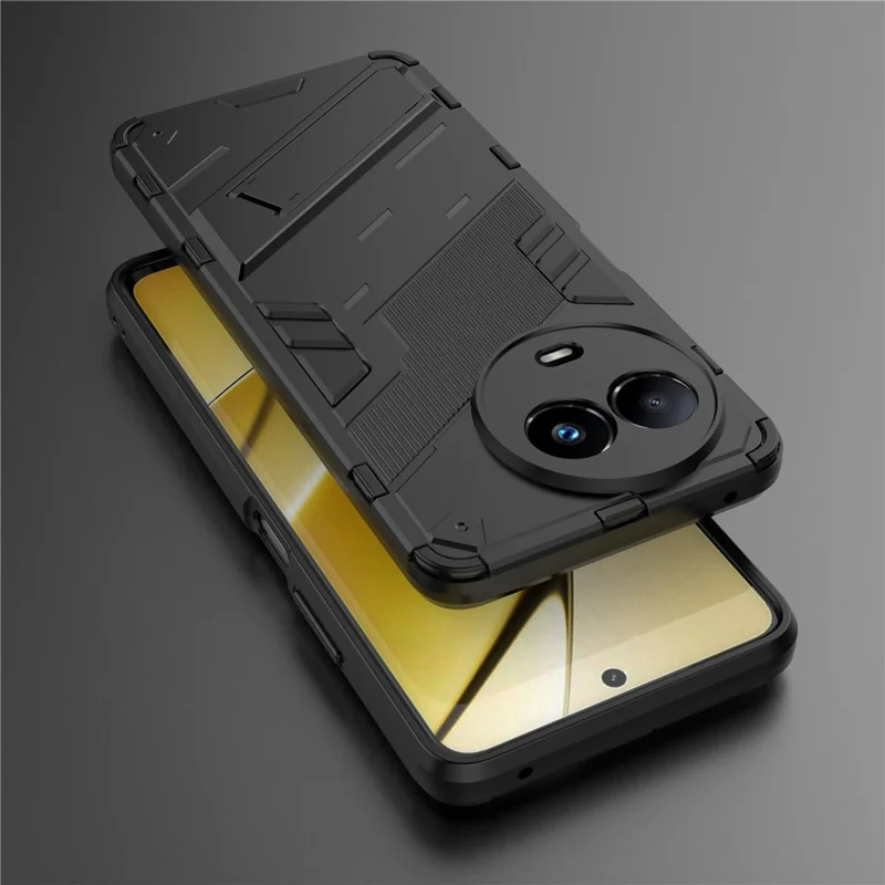 Drop-proof Case for Realme 11x 5G / 11 5G (Global) PC+TPU Protective Cell Phone Cover with Kickstand - Black