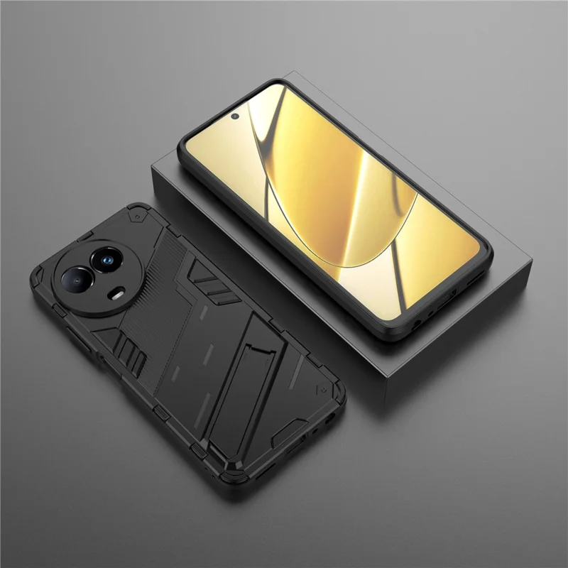 Drop-proof Case for Realme 11x 5G / 11 5G (Global) PC+TPU Protective Cell Phone Cover with Kickstand - Black