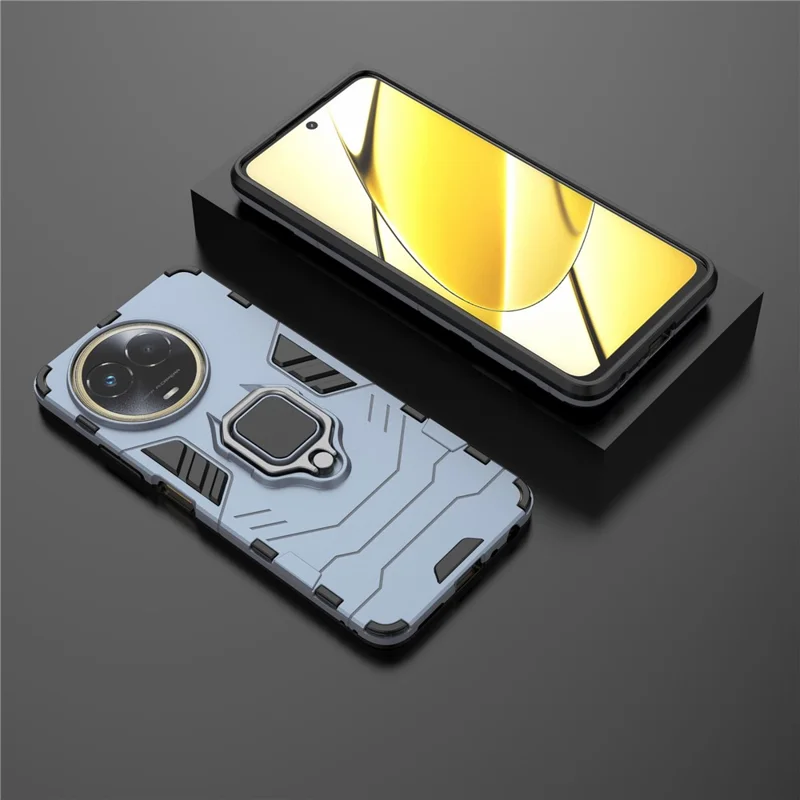For Realme 11x 5G / 11 5G (Global) TPU+PC Protective Case Ring Holder Kickstand Anti-drop Phone Cover - Blue