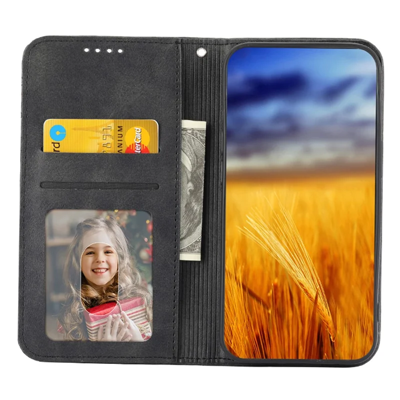 Voor iPhone 15 PU Leer Telefoonhoesje met Ingepreld Ruitpatroon Portemonnee Stand Stootvaste Hoes - Zwart