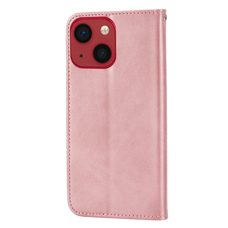 For iPhone 15 Plus PU Leather Phone Case Anti-scratch Imprinted Rhombus Pattern Wallet Stand Cover - Rose Gold