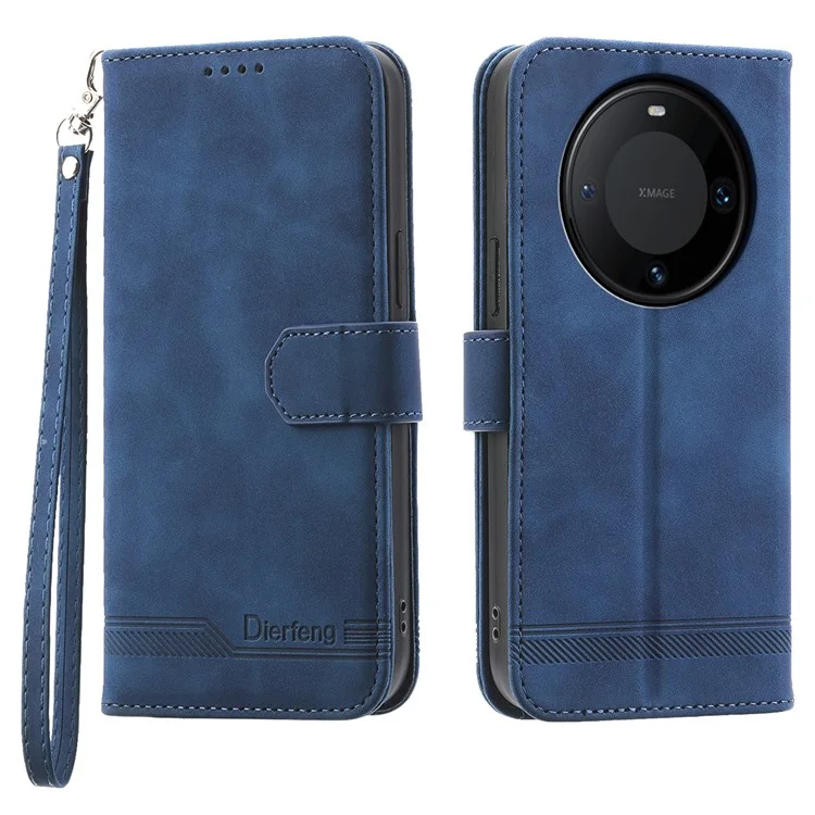 DIERFENG DF-03 PU Leather Stand Case для Huawei Mate 60 Pro, кошелек с тиснением линий - Синий