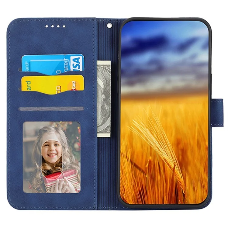 DIERFENG DF-03 PU Leather Stand Case для Huawei Mate 60 Pro, кошелек с тиснением линий - Синий